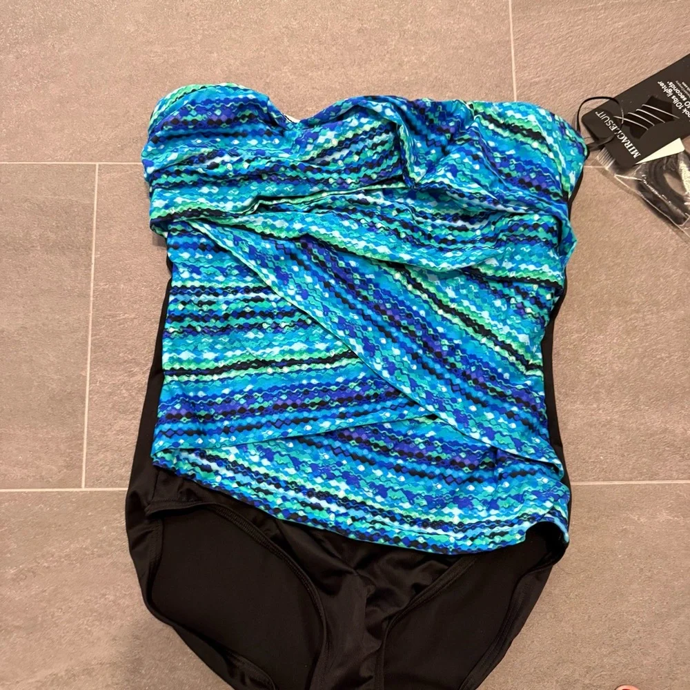 Miraclesuit Blue and Black One Piece Swimsuit with Sweetheart Neckline - Picture 3 of 6